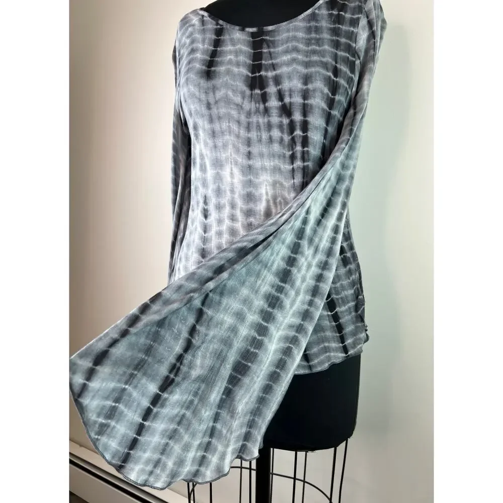 FREE PEOPLE Blue White Tie Dye Flare Bell Sleeve Boho Shirt Top M Medium FLAW
